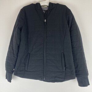 Athleta Girl's Quilted Jacket Size S/7 Black Long Sleeve Hooded Lined Coat